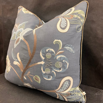 GP & Baker Cawdor Luxury Designer Embroidered Blue Floral Decorative Cushion Pillow Cover