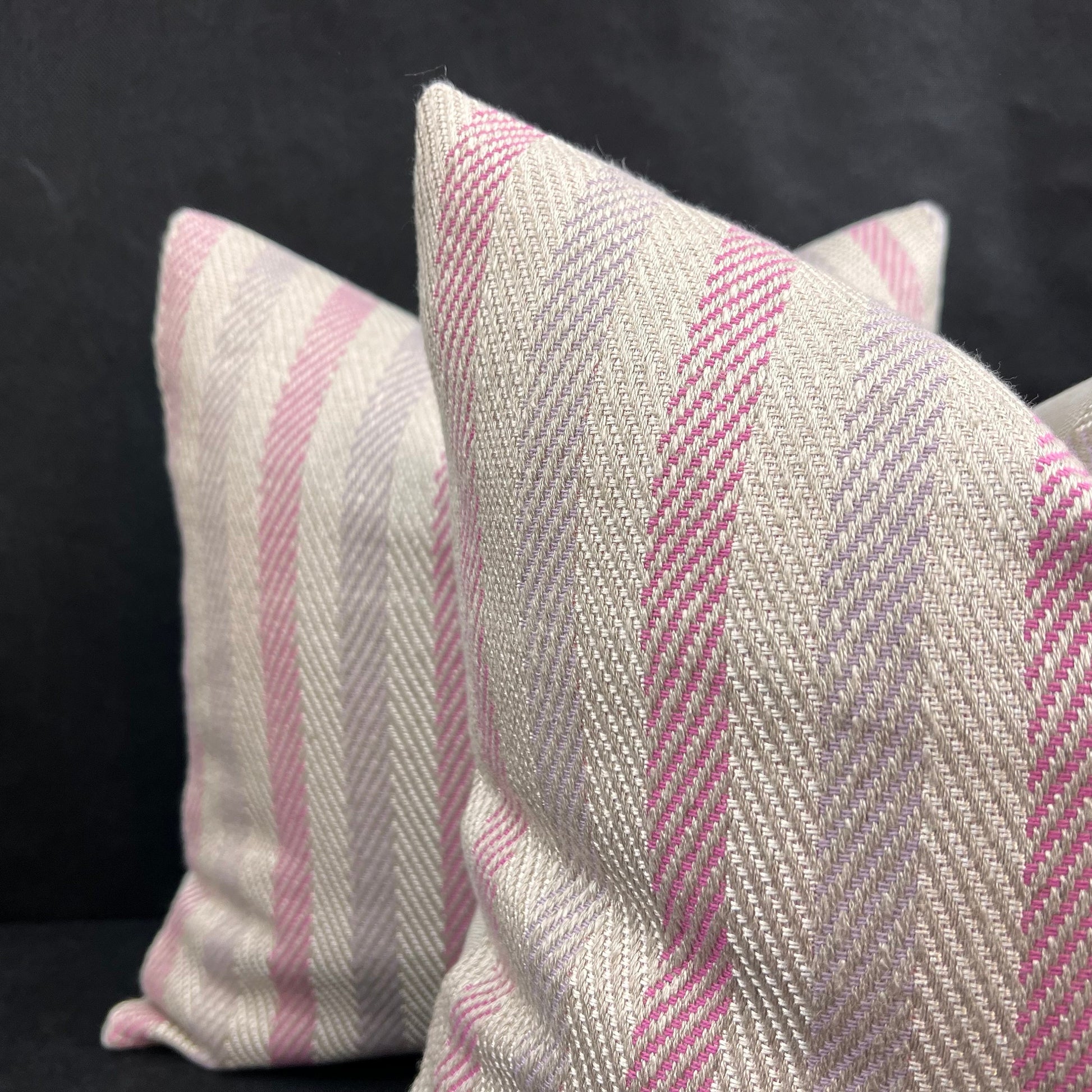 Luxury Designer Herringbone Pink Lilac Stripe Cushion Pillow Throw Cover
