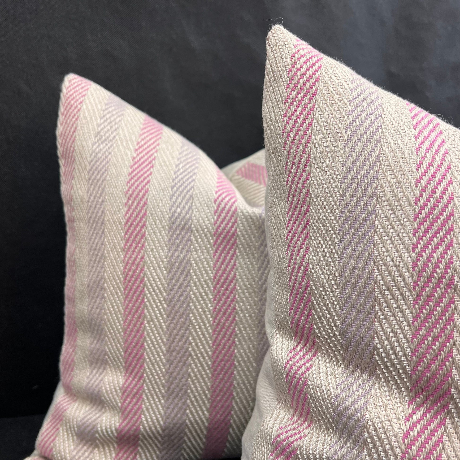 Luxury Designer Herringbone Pink Lilac Stripe Cushion Pillow Throw Cover