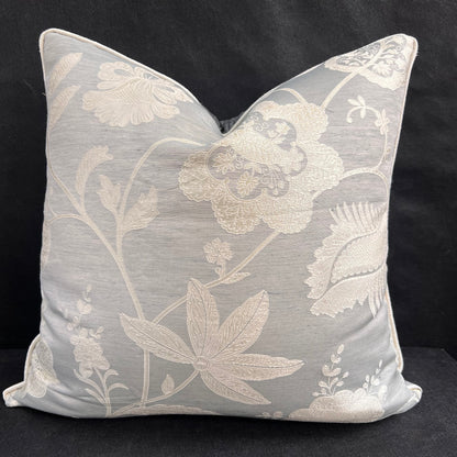 Colefax and Fowler Camille Luxury Designer Embroidered Pale Blue Grey Cushion Pillow Cover