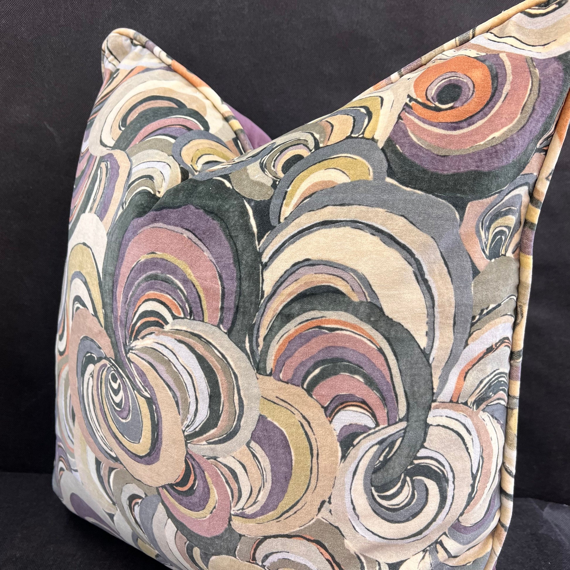 Boeme Luxury Designer Contemporary Taupe Grey Mauve Velvet Cushion Throw Pillow Cover