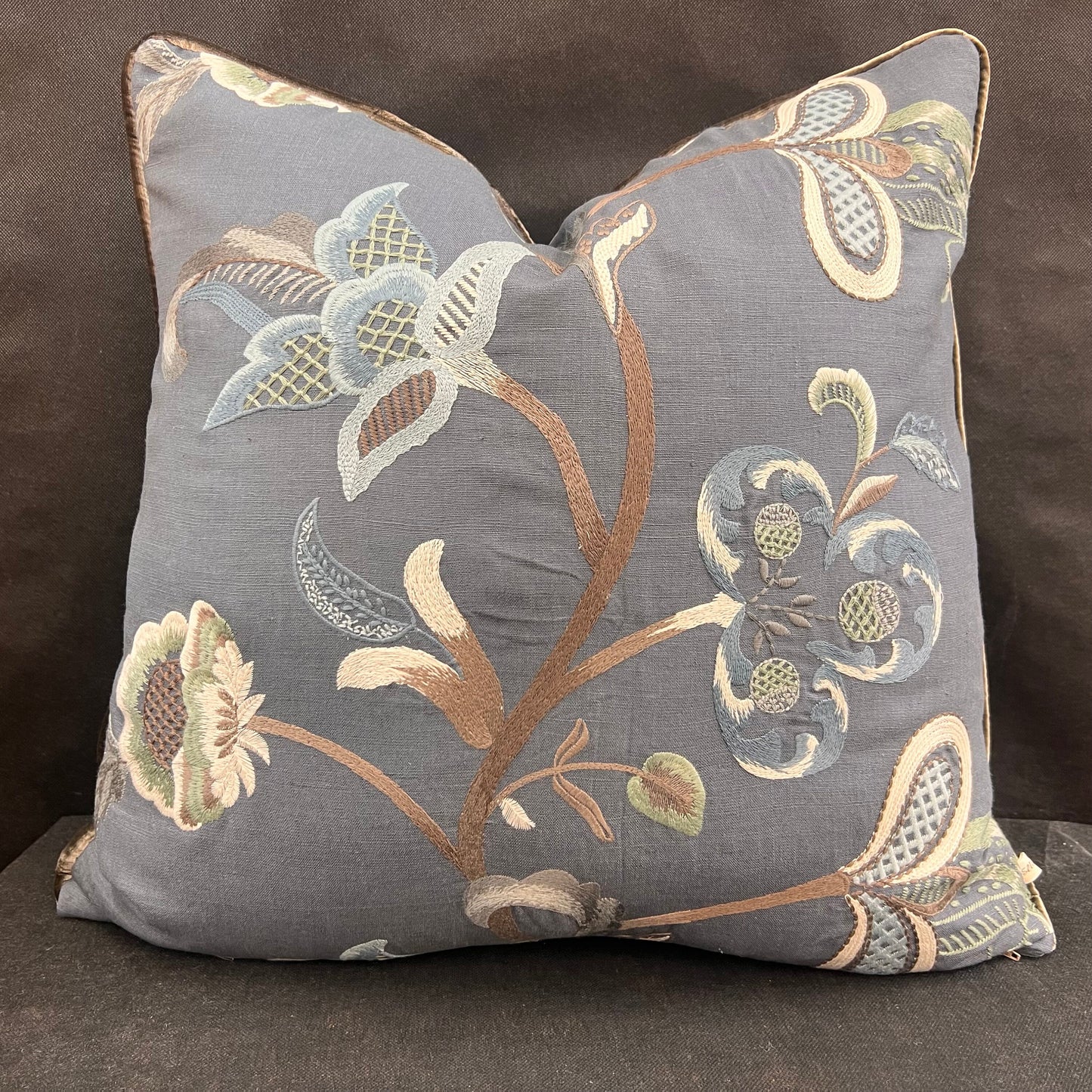 GP & Baker Cawdor Luxury Designer Embroidered Blue Floral Decorative Cushion Pillow Cover