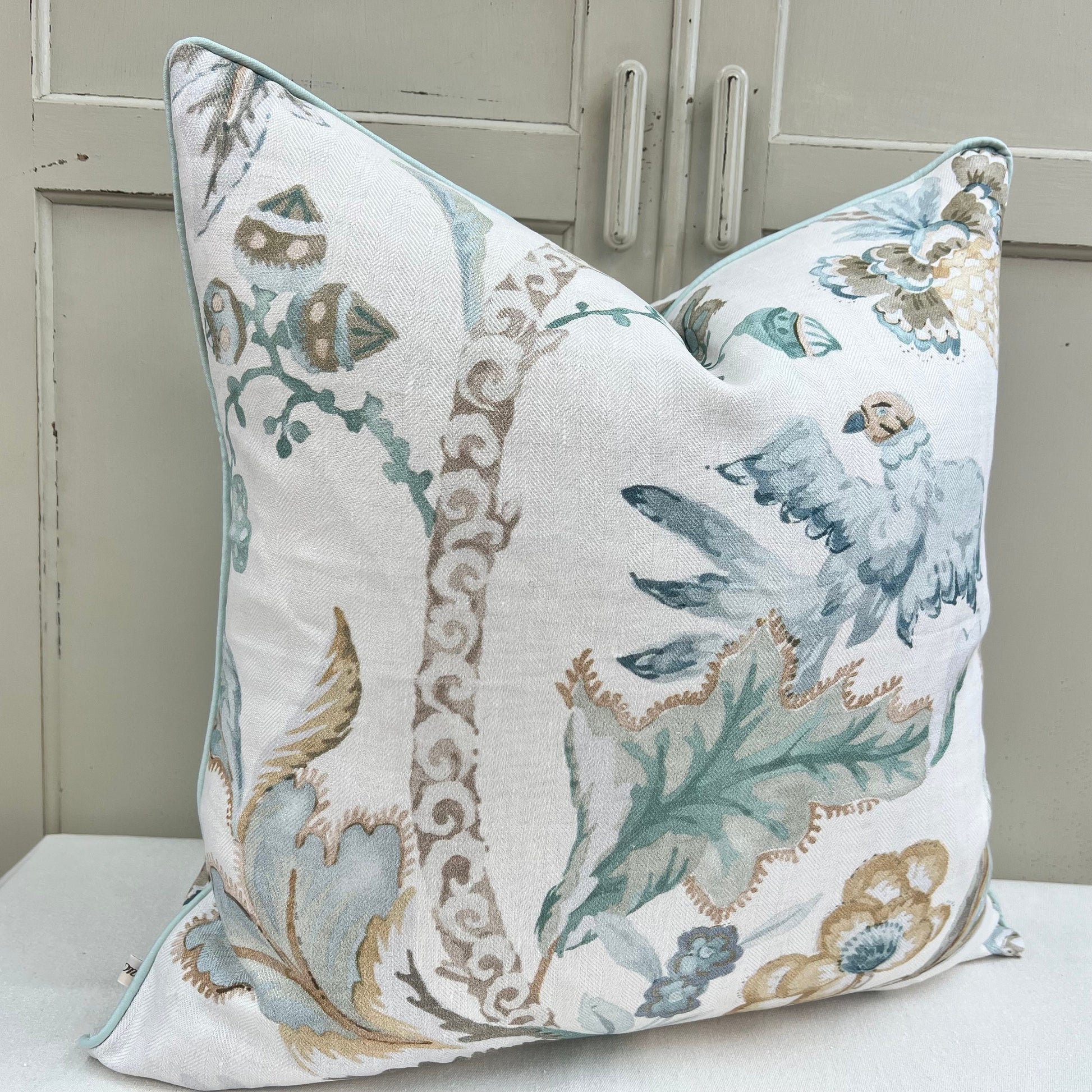 Colefax and Fowler Luxury Designer Belvedere Old Blue Painterley Tree of Life Designer Cushion Cover