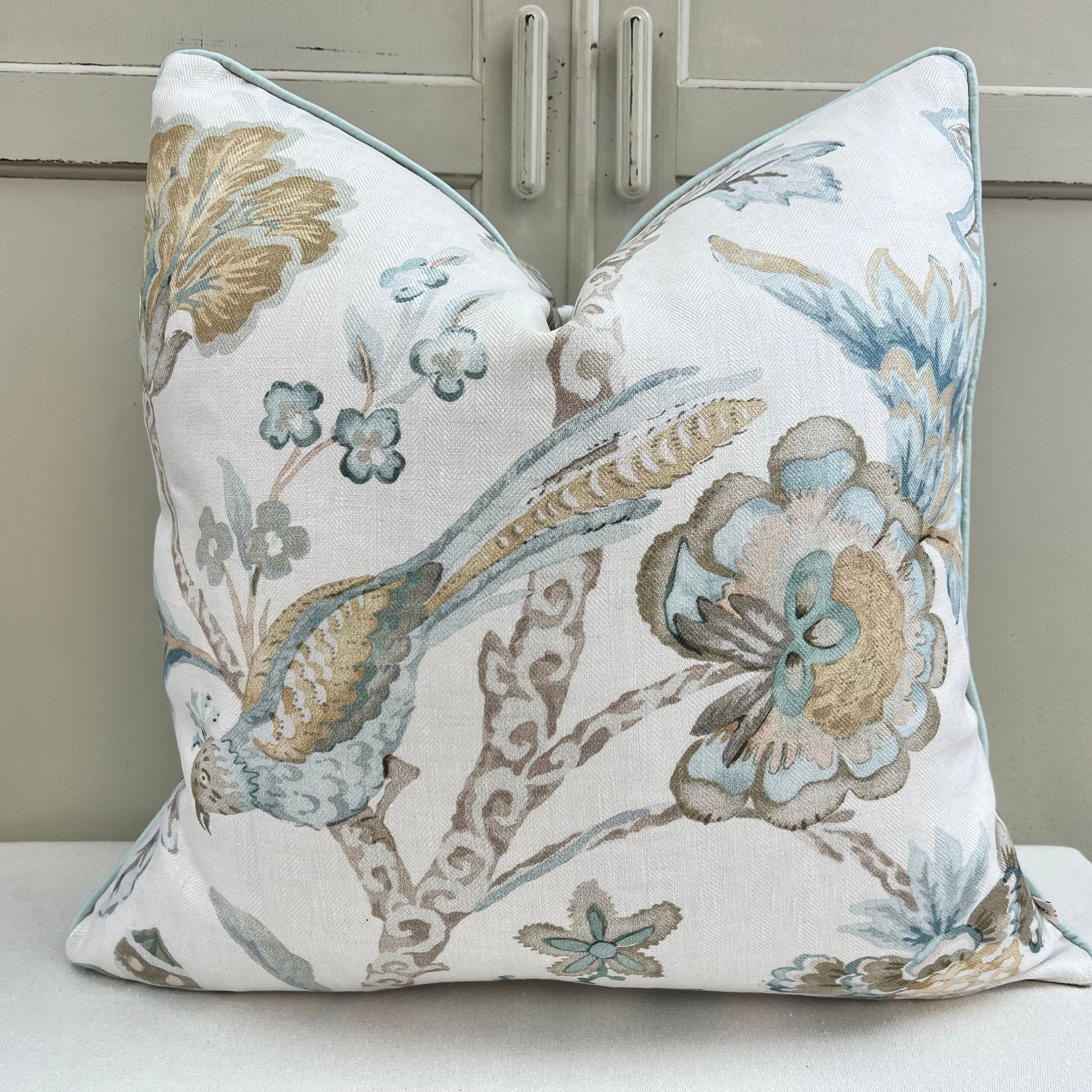 Colefax and Fowler Luxury Designer Belvedere Old Blue Painterley Tree of Life Designer Cushion Cover