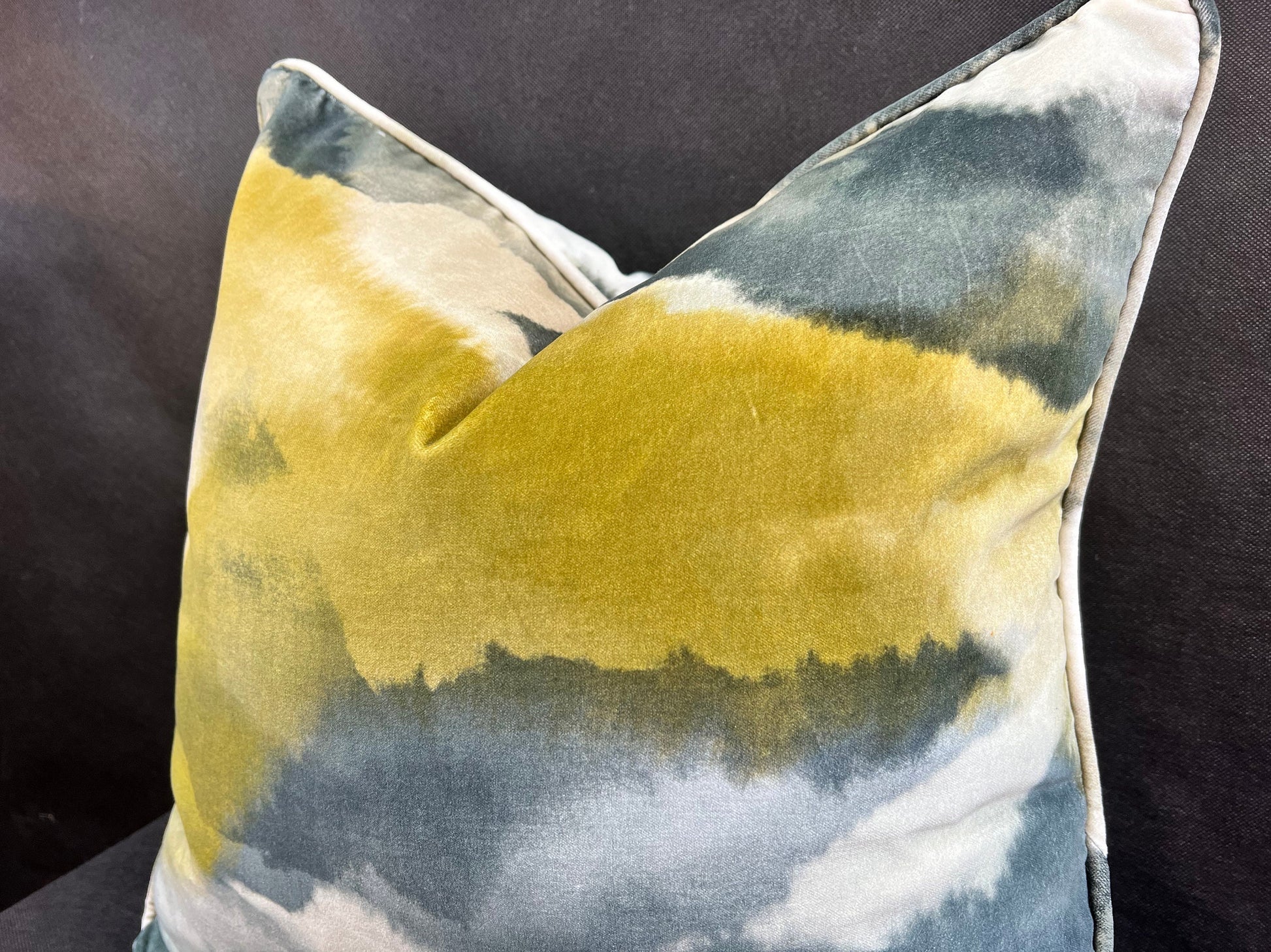 Harlequin Luxury Designer Minako Contemporary Grey Mustard Gold Velvet Cushion Throw Pillow Cover