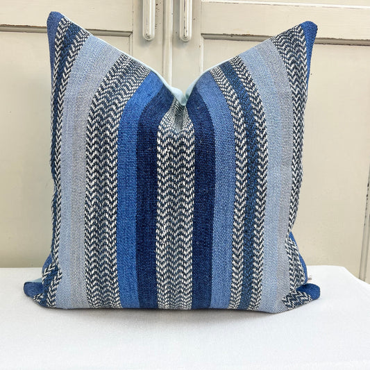 William Yeoward Striped Blue Grey Weave Fabric Cushion Pillow Cover