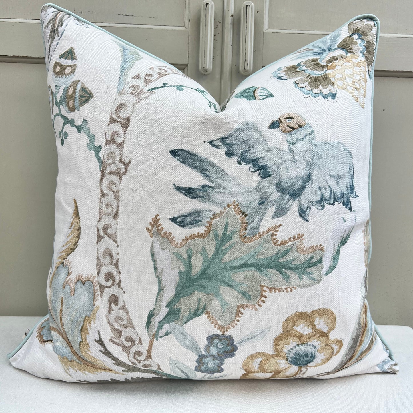 Colefax and Fowler Luxury Designer Belvedere Old Blue Painterley Tree of Life Designer Cushion Cover