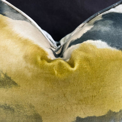 Harlequin Luxury Designer Minako Contemporary Grey Mustard Gold Velvet Cushion Throw Pillow Cover