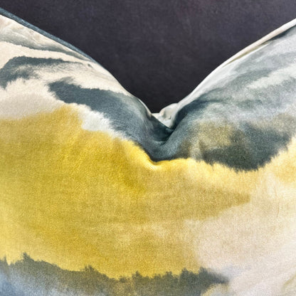 Harlequin Luxury Designer Minako Contemporary Grey Mustard Gold Velvet Cushion Throw Pillow Cover