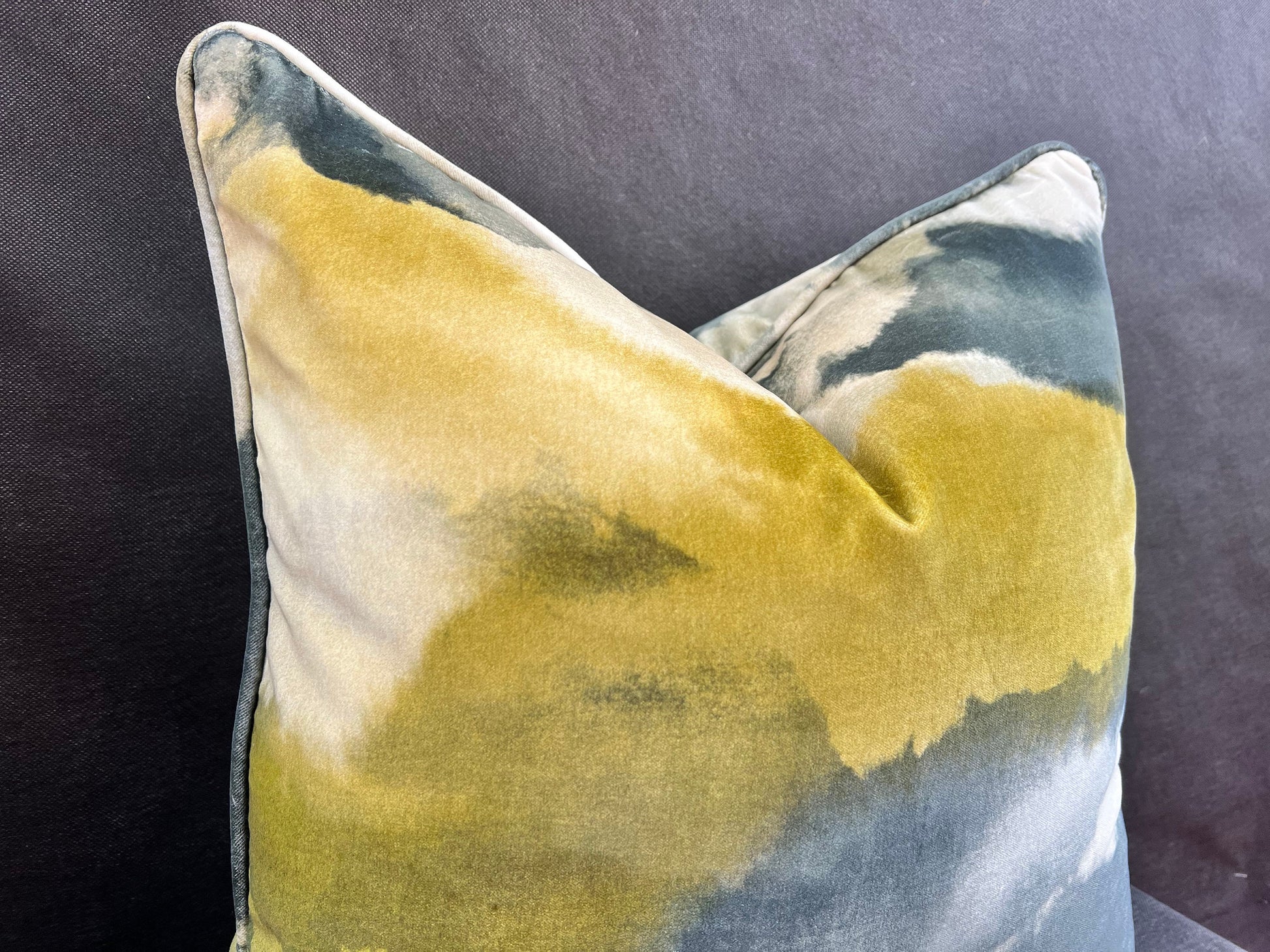 Harlequin Luxury Designer Minako Contemporary Grey Mustard Gold Velvet Cushion Throw Pillow Cover