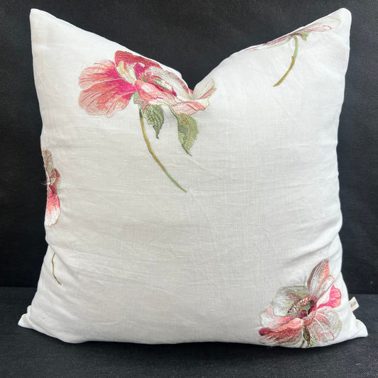 Jane Churchill Embroidered Floral Cream Double Sided Linen Cushion Pillow Throw Cover