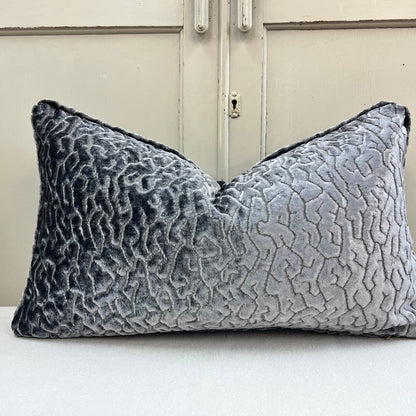 Zinc Luxury Designer Labyrinth Grey Cut Velvet Cushion Pillow Throw Cover