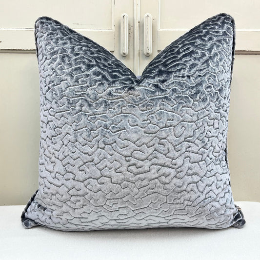 Zinc Luxury Designer Labyrinth Grey Cut Velvet Cushion Pillow Throw Cover