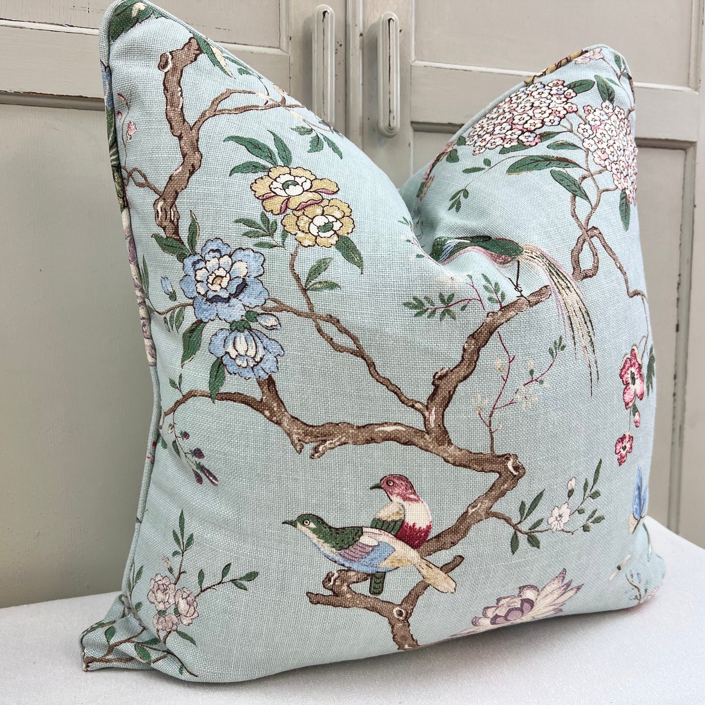 GP & J Baker Oriental Bird Luxury Designer Duckegg Double Sided Cushion Pillow Cover