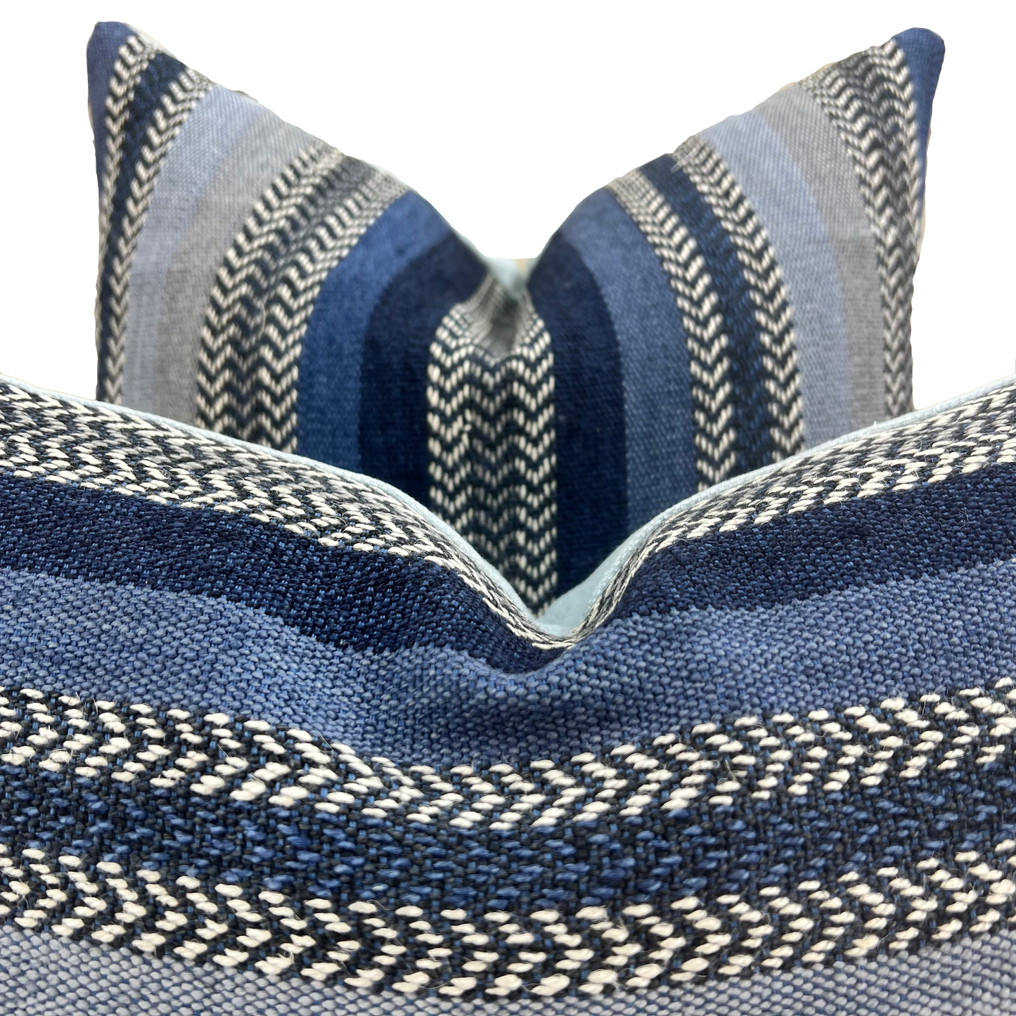 William Yeoward Striped Blue Grey Weave Fabric Cushion Pillow Cover