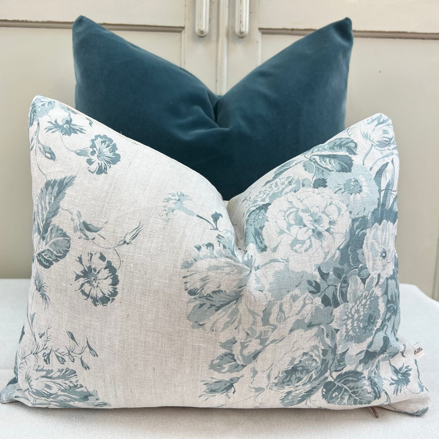 Cabbages and Roses Constance Luxury Designer Linen Teal Shabby Chic Cushion Cover