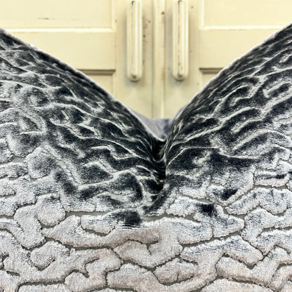 Zinc Luxury Designer Labyrinth Grey Cut Velvet Cushion Pillow Throw Cover
