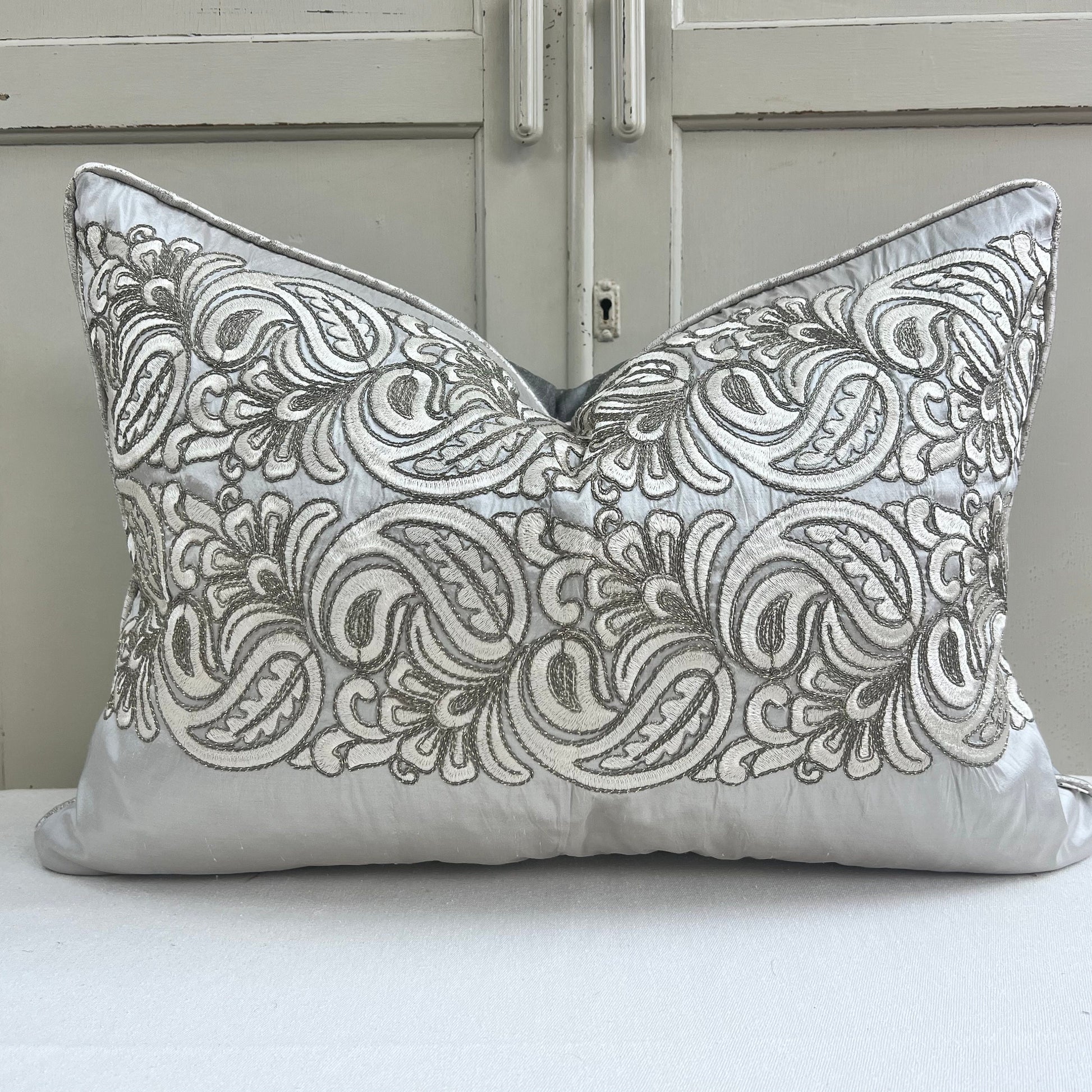 Ardecora Meda Luxury Designer Embroidered Grey Contemporary Silk Fabric Cushion Pillow Cover