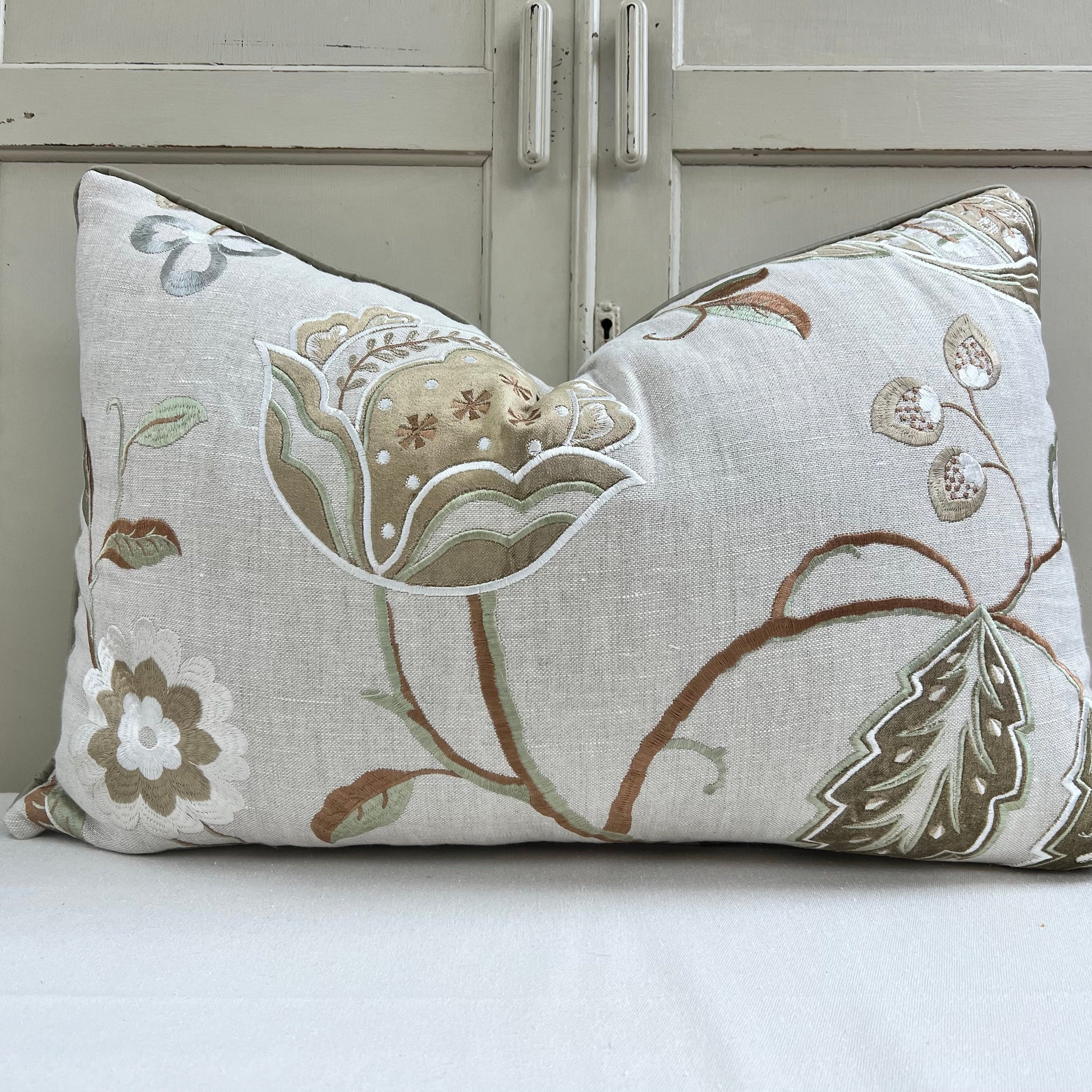 Luxury Designer Embroidered Sage Green Lumbar Cushion Throw Sofa Pillow Cover