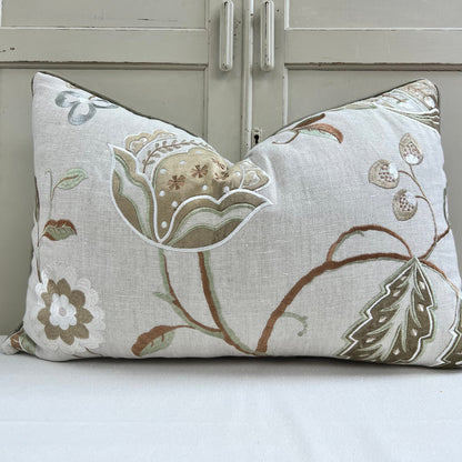 Luxury Designer Embroidered Sage Green Lumbar Cushion Throw Sofa Pillow Cover