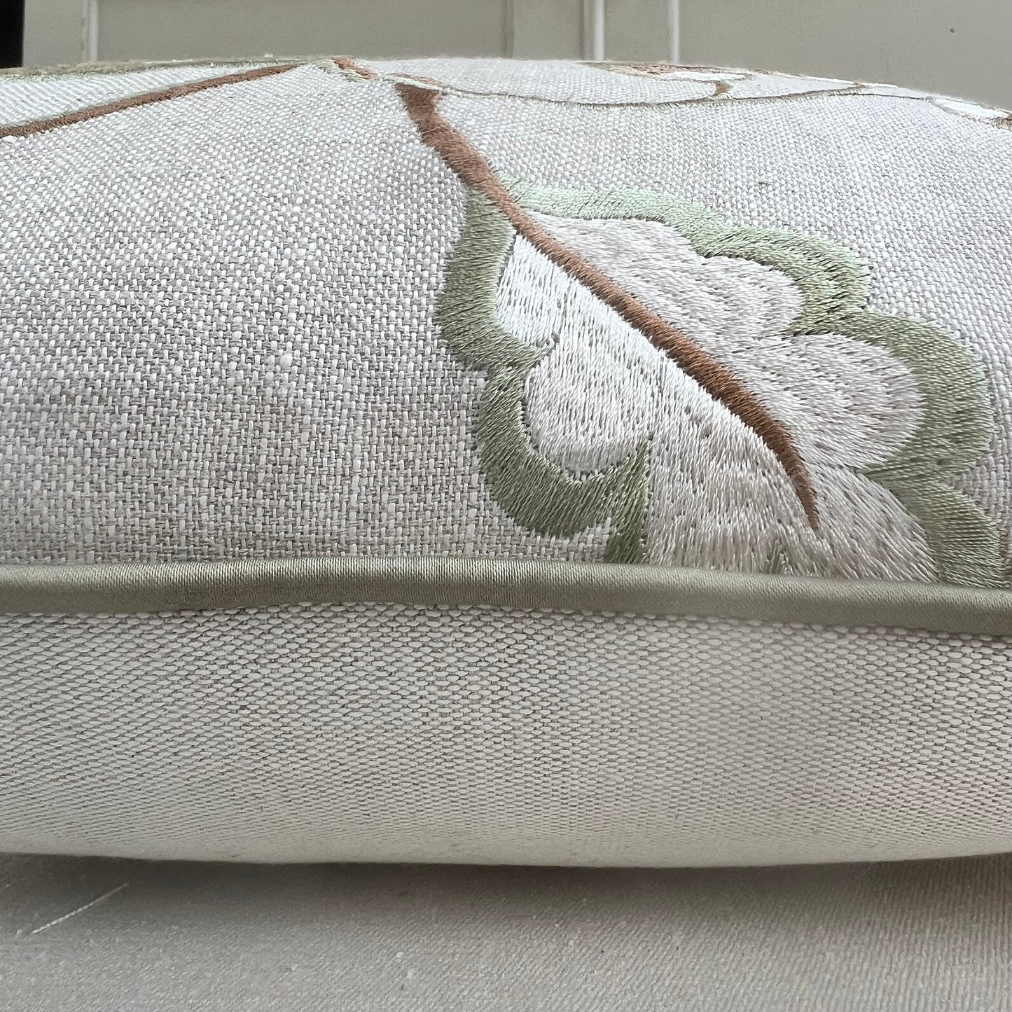 Luxury Designer Embroidered Sage Green Lumbar Cushion Throw Sofa Pillow Cover