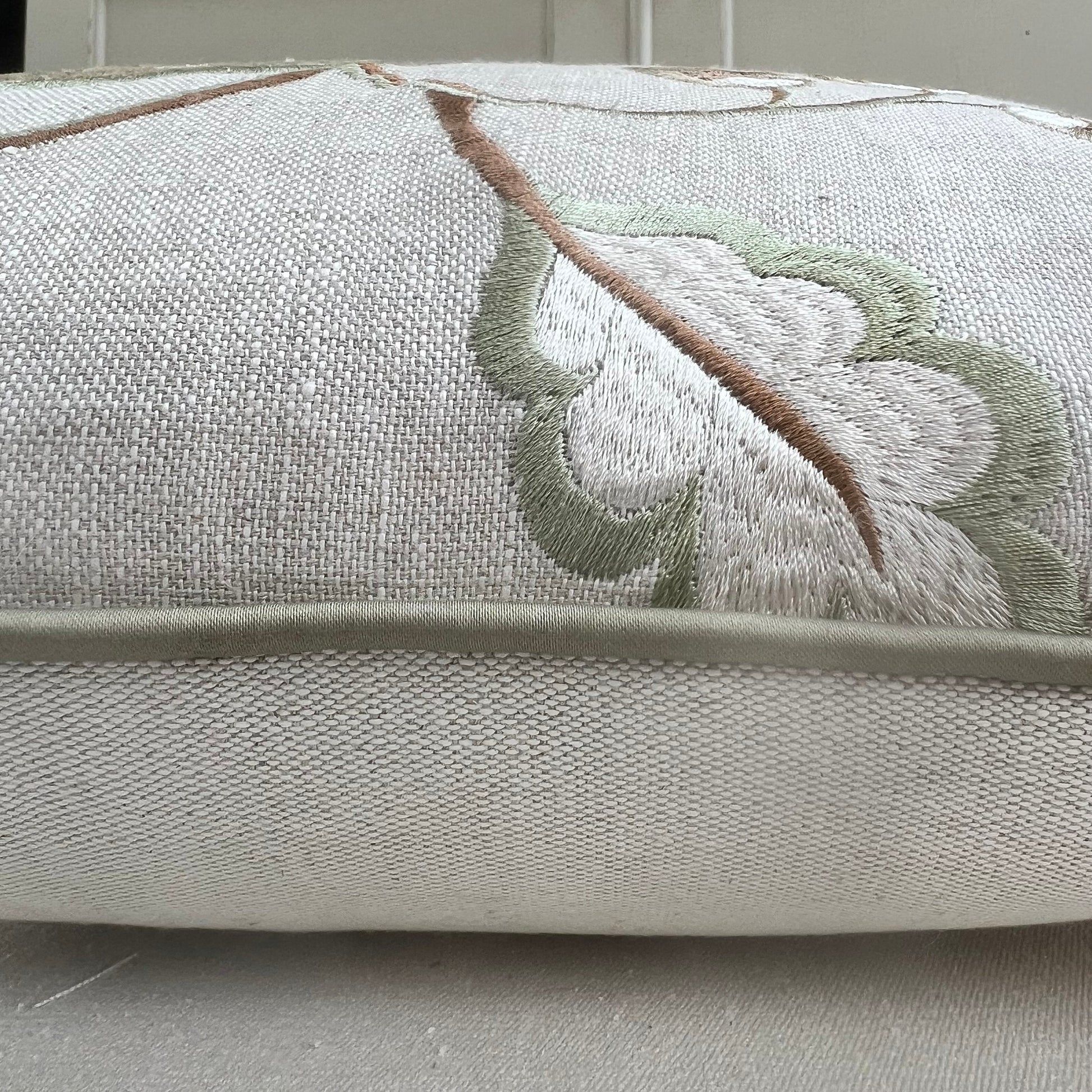 Luxury Designer Embroidered Sage Green Lumbar Cushion Throw Sofa Pillow Cover