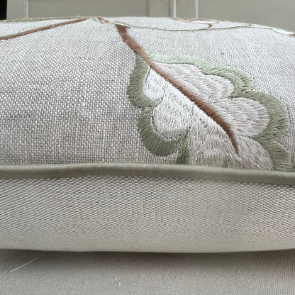 Luxury Designer Embroidered Sage Green Lumbar Cushion Throw Sofa Pillow Cover