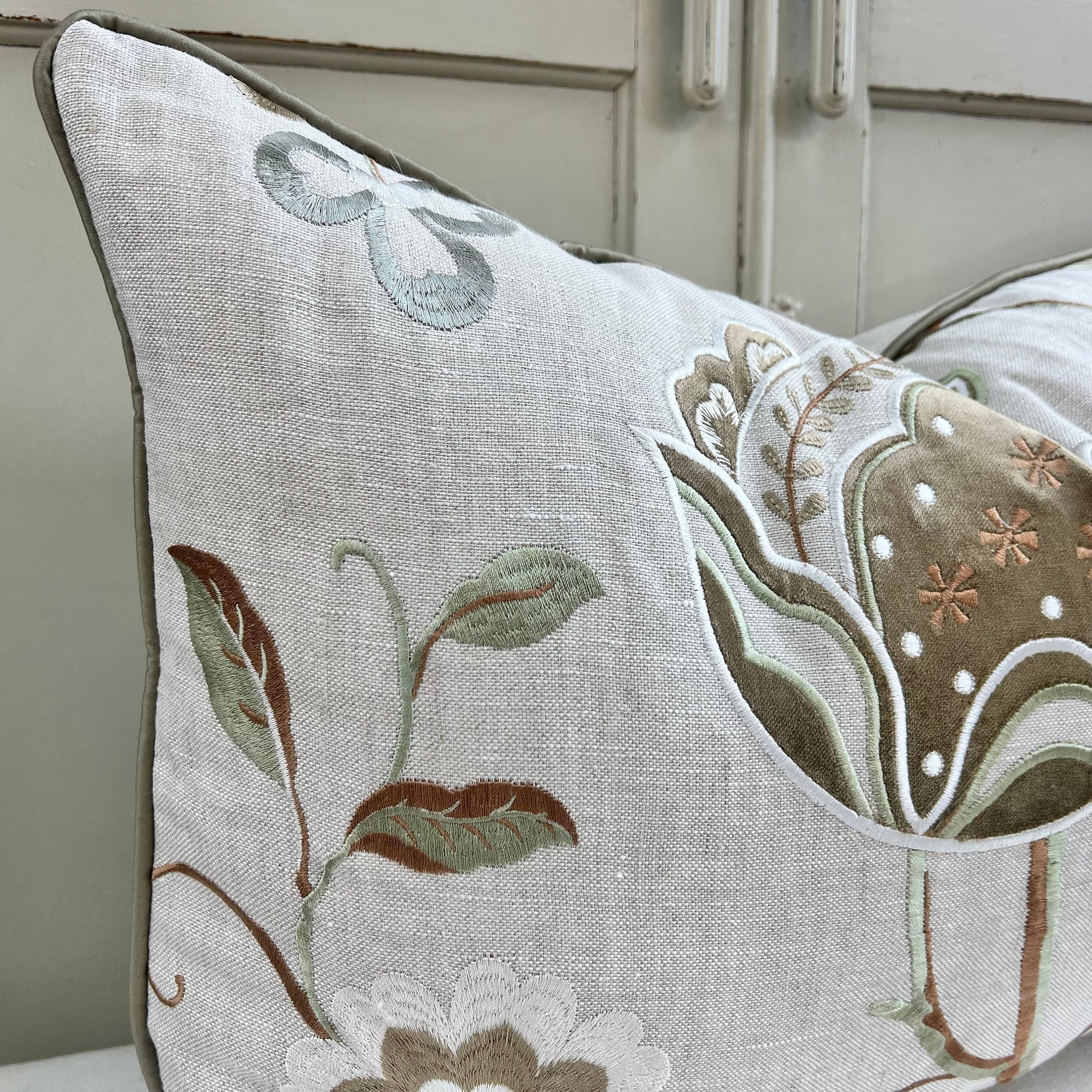 Luxury Designer Embroidered Sage Green Lumbar Cushion Throw Sofa Pillow Cover