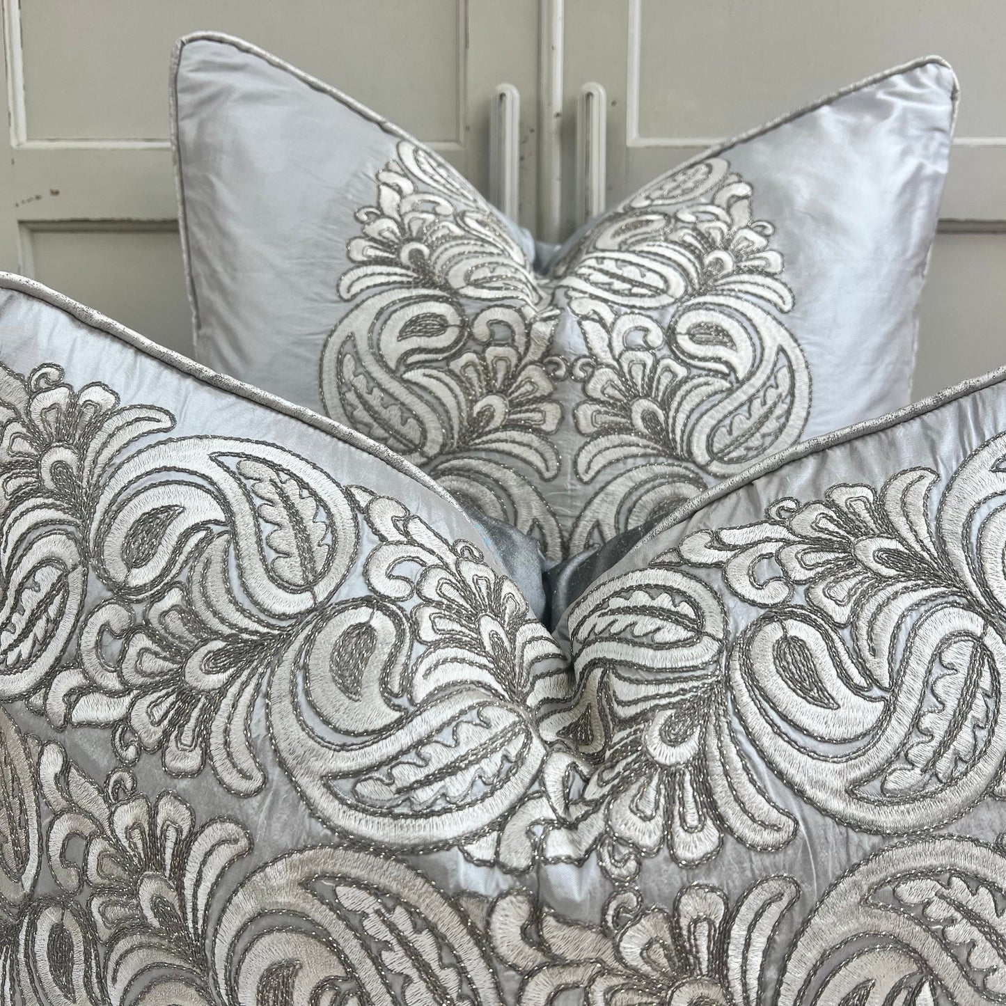 Ardecora Meda Luxury Designer Embroidered Grey Contemporary Silk Fabric Cushion Pillow Cover