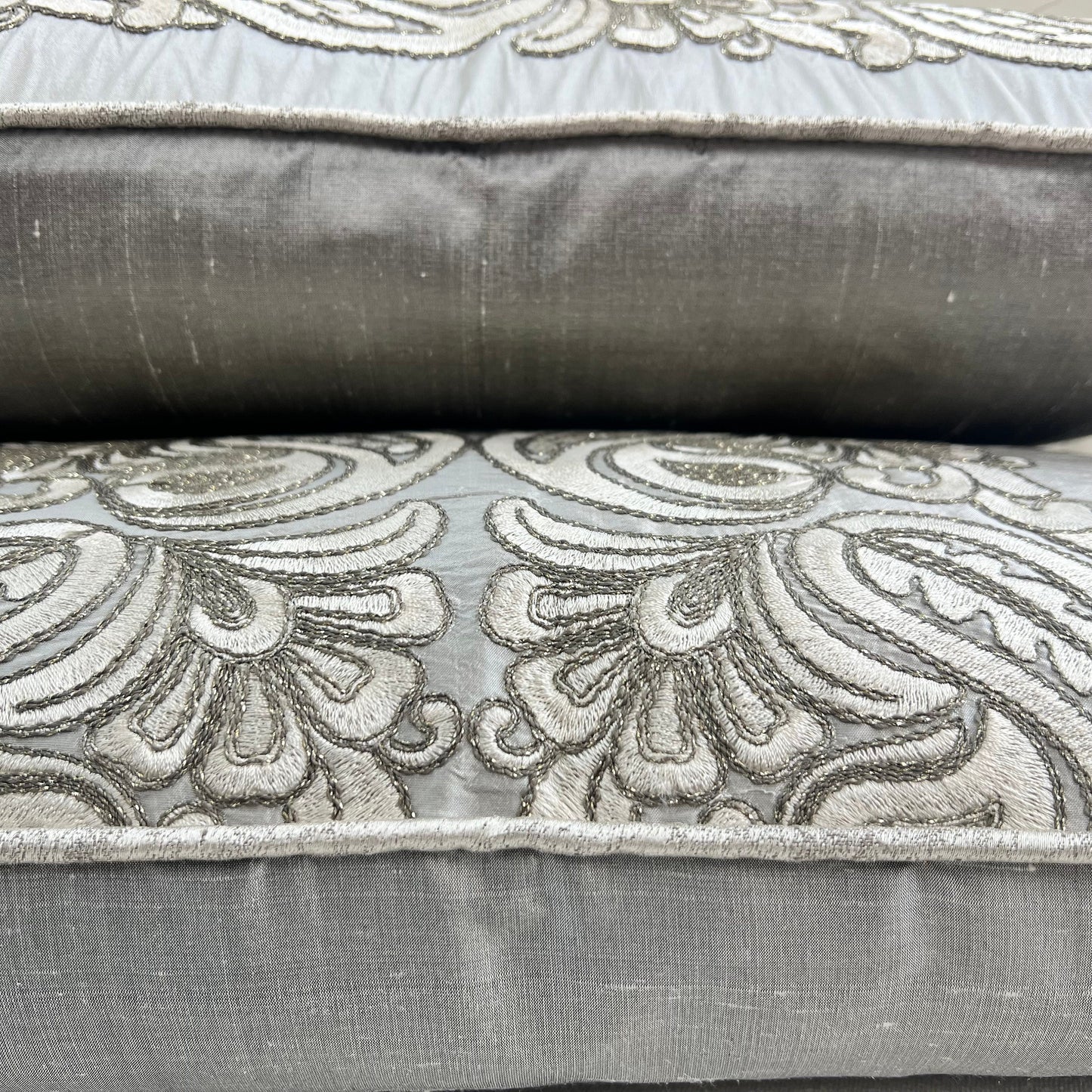 Ardecora Meda Luxury Designer Embroidered Grey Contemporary Silk Fabric Cushion Pillow Cover