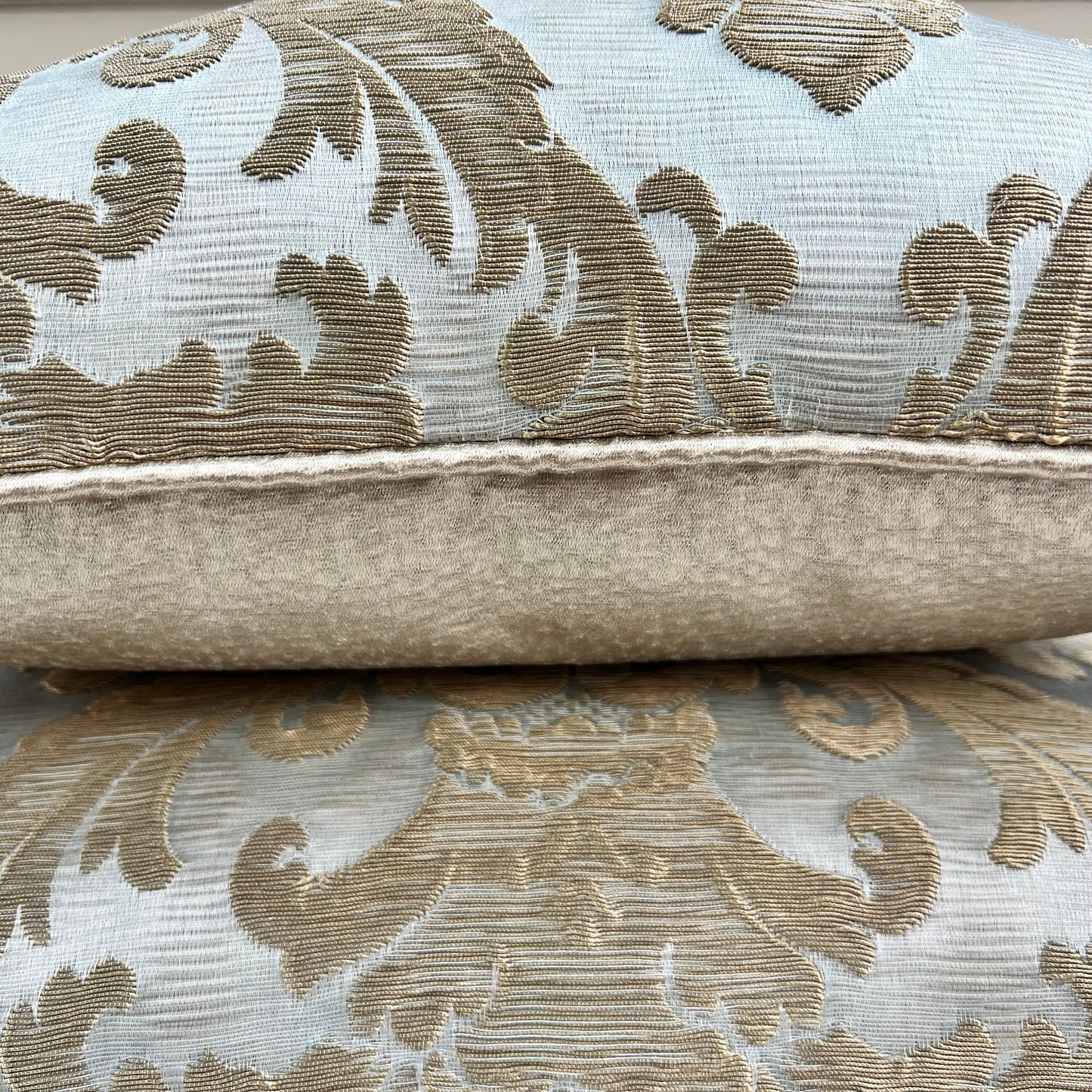 Colefax and Fowler Luxury Designer Cantinella Duck Egg and Gold Brocade Cushion Sofa Throw Pillow