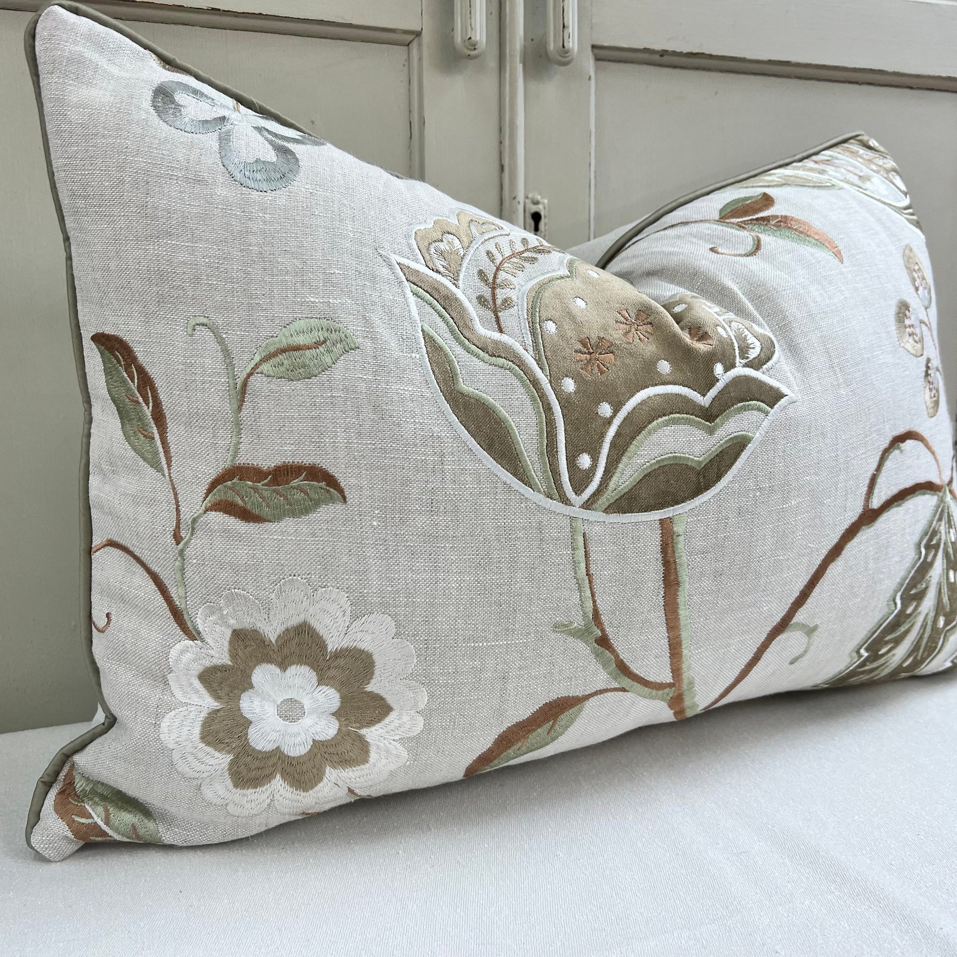 Luxury Designer Embroidered Sage Green Lumbar Cushion Throw Sofa Pillow Cover
