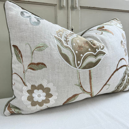 Luxury Designer Embroidered Sage Green Lumbar Cushion Throw Sofa Pillow Cover