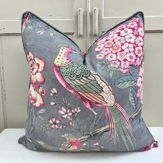 Anna French Villeneuve in Charcoal Botanical Bird Motif Cushion Pillow Throw Cover