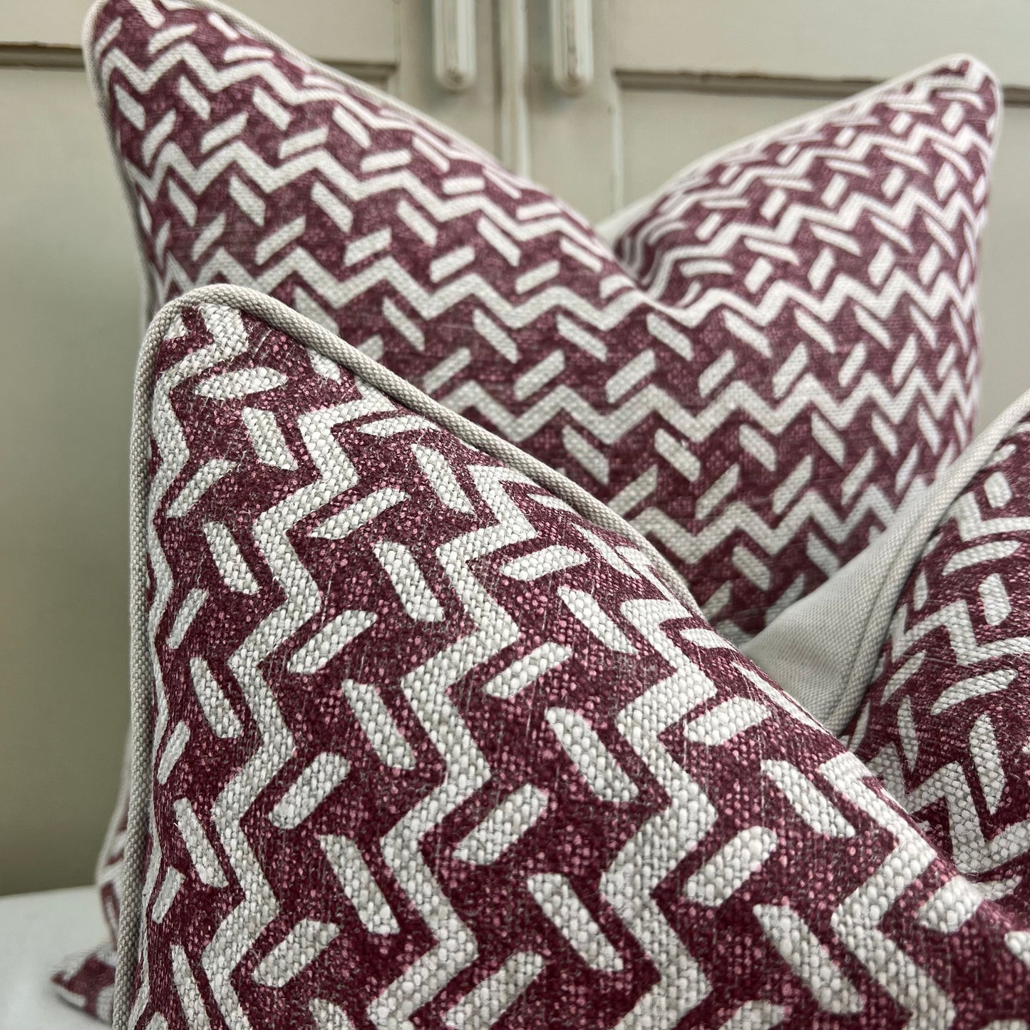 Cushions Made In Fermoie Chiltern Luxury Designer Decorative Neutral Burgundy Linen Cushion Pillow Throw Cover