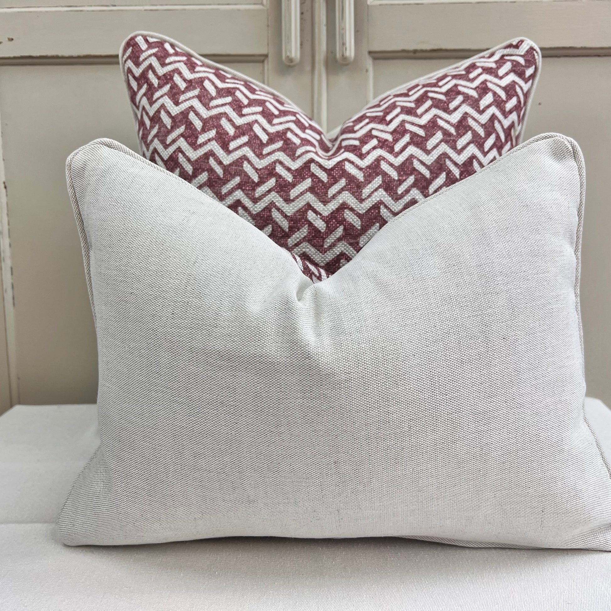 Cushions Made In Fermoie Chiltern Luxury Designer Decorative Neutral Burgundy Linen Cushion Pillow Throw Cover