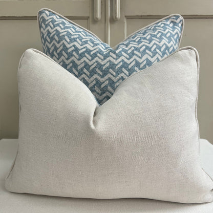 Fermoie Chiltern Luxury Designer Decorative Neutral Blue Linen Cushion Pillow Throw Cover