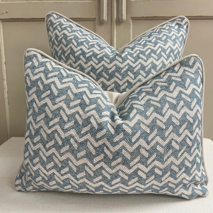 Fermoie Chiltern Luxury Designer Decorative Neutral Blue Linen Cushion Pillow Throw Cover