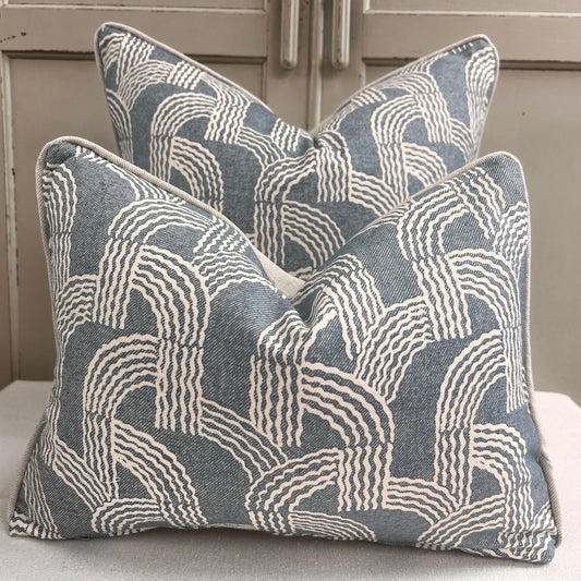 Cushion Made In Fermoie Fontana Luxury Designer Decorative Neutral Blue Cotton Cushion Pillow Throw Cover