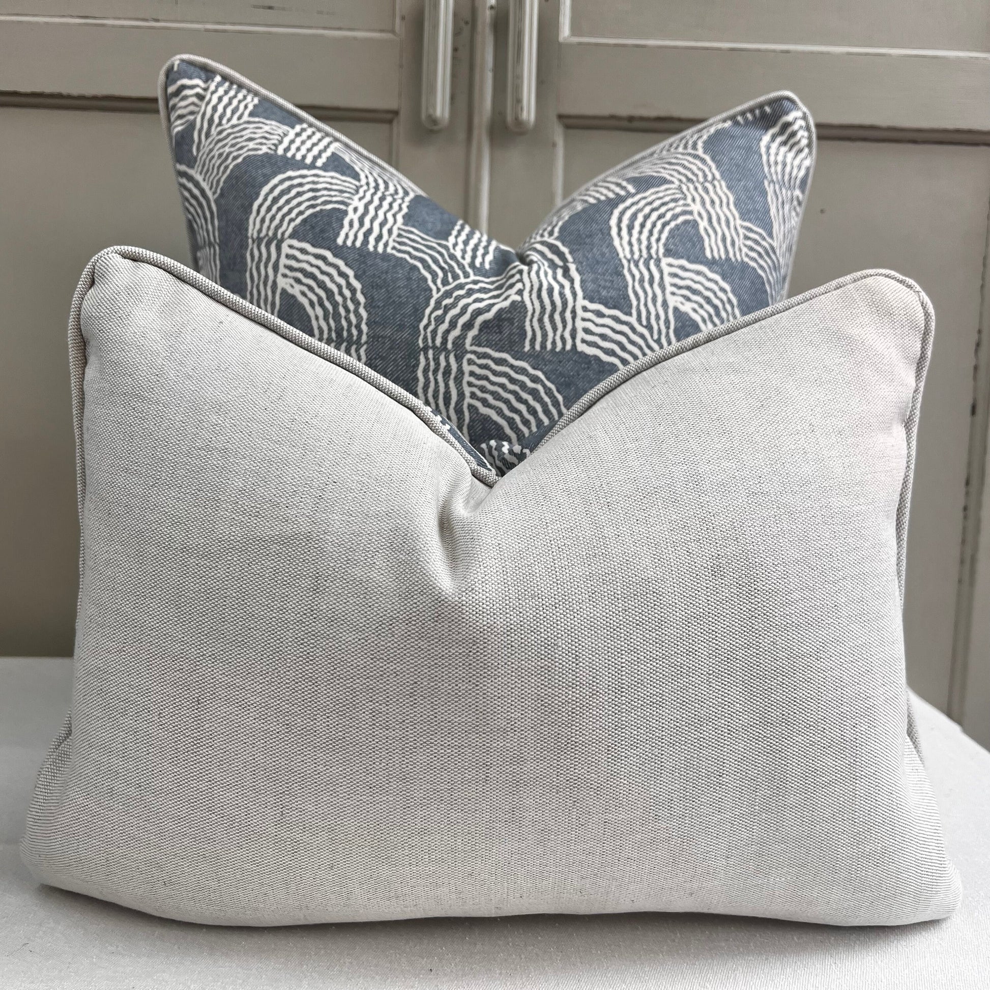 Cushion Made In Fermoie Fontana Luxury Designer Decorative Neutral Blue Cotton Cushion Pillow Throw Cover