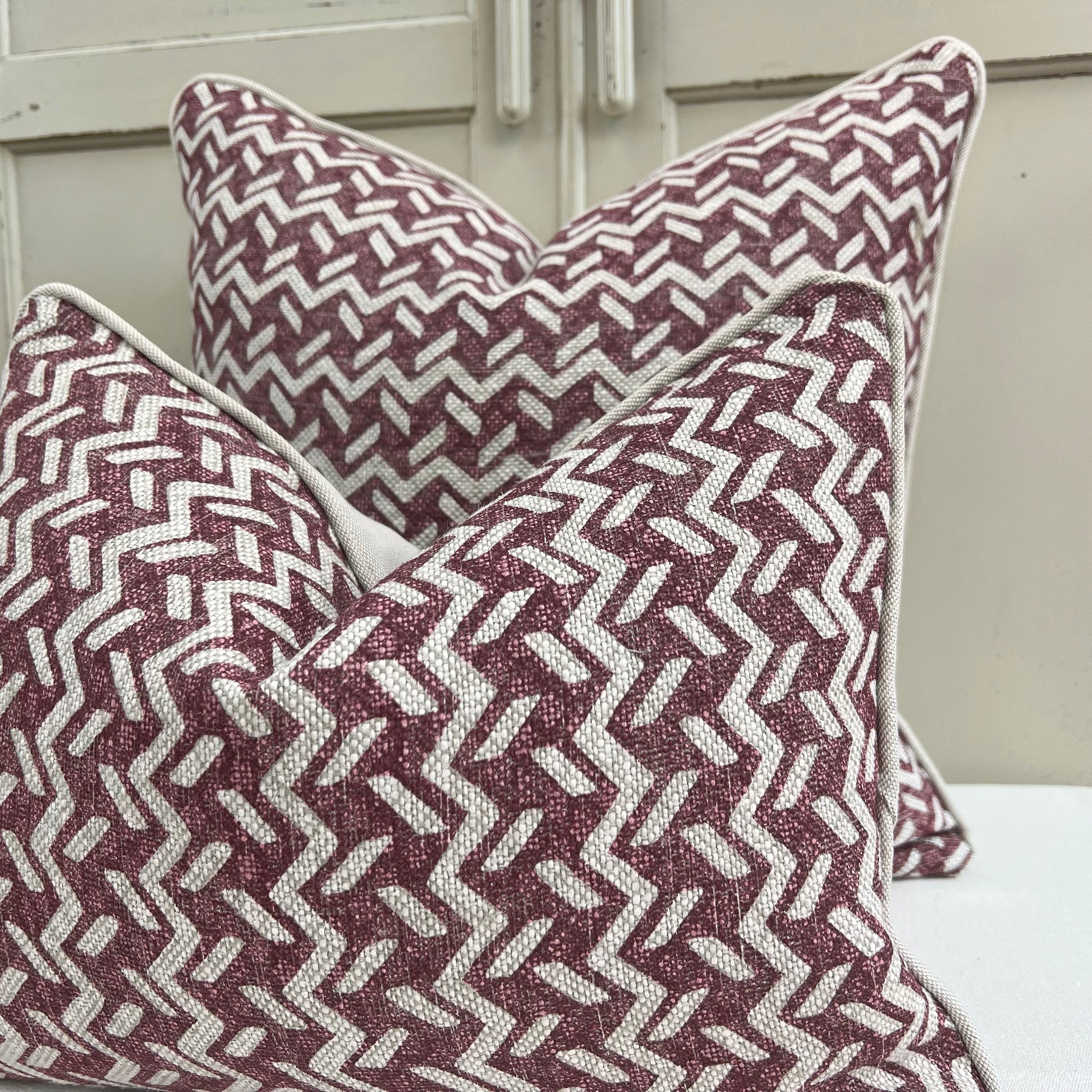 Cushions Made In Fermoie Chiltern Luxury Designer Decorative Neutral Burgundy Linen Cushion Pillow Throw Cover