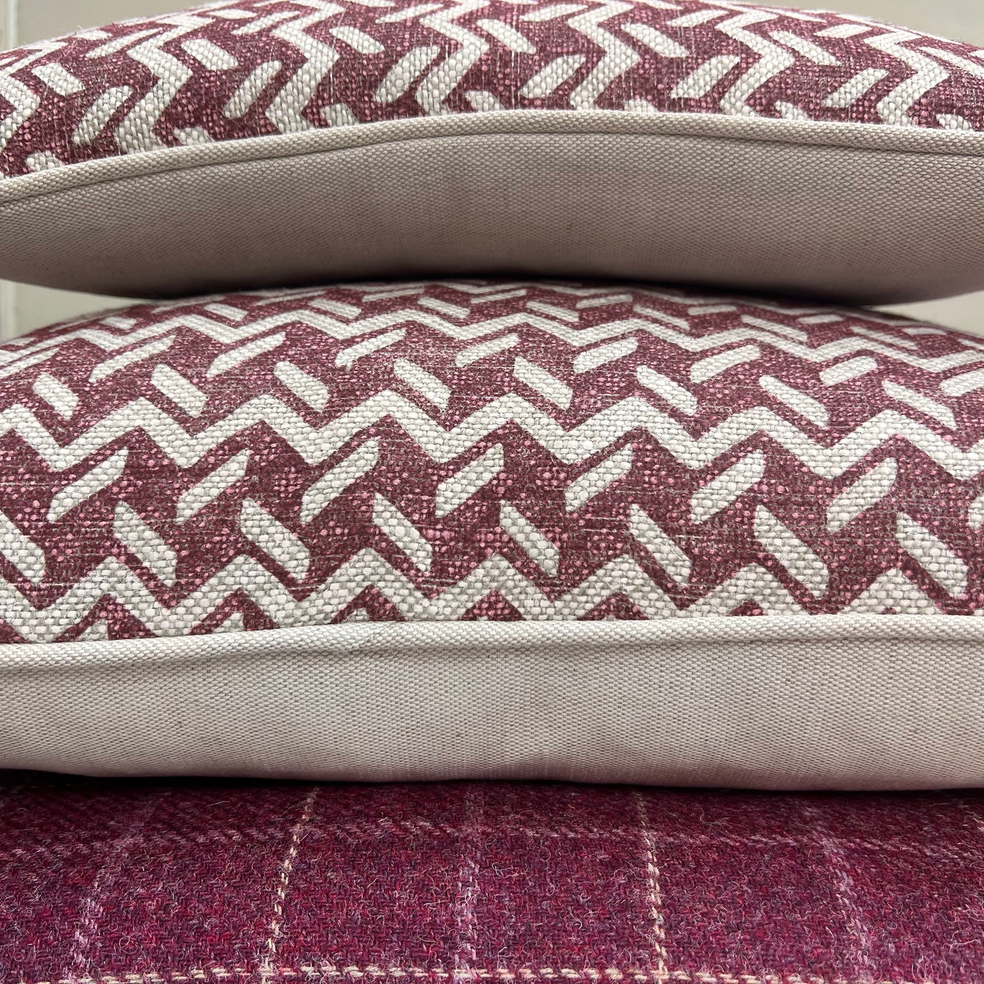 Cushions Made In Fermoie Chiltern Luxury Designer Decorative Neutral Burgundy Linen Cushion Pillow Throw Cover