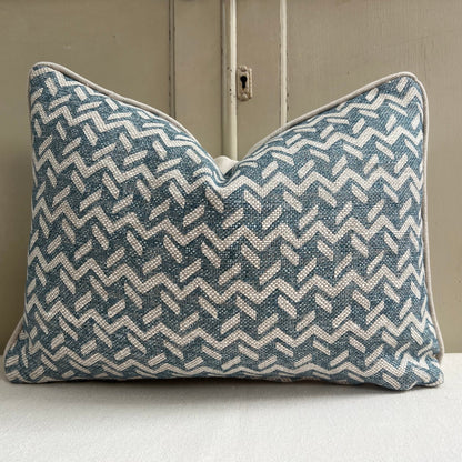 Fermoie Chiltern Luxury Designer Decorative Neutral Blue Linen Cushion Pillow Throw Cover