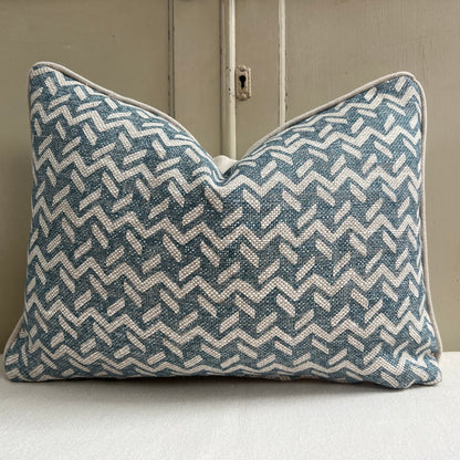 Fermoie Chiltern Luxury Designer Decorative Neutral Blue Linen Cushion Pillow Throw Cover