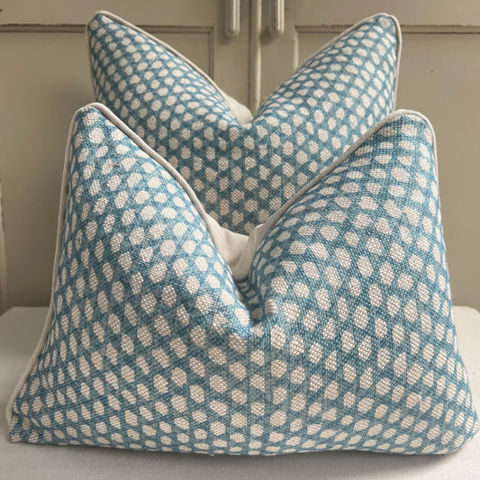 Fermoie Wicker Luxury Designer Decorative Blue Beige Linen Cushion Pillow Throw Cover