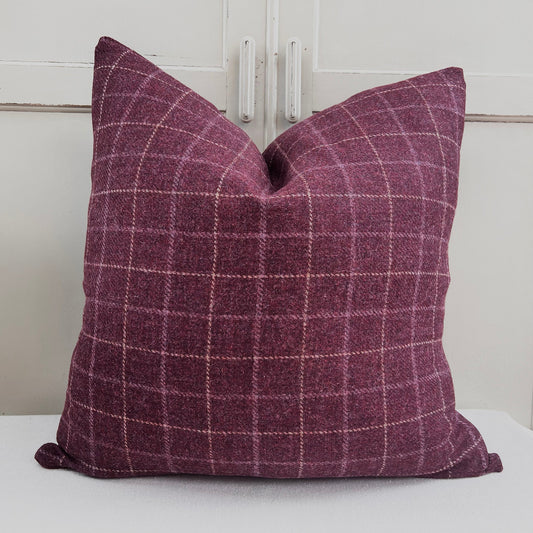 Luxury Designer Burgundy Wool Checked Cushion Sofa Throw Pillow