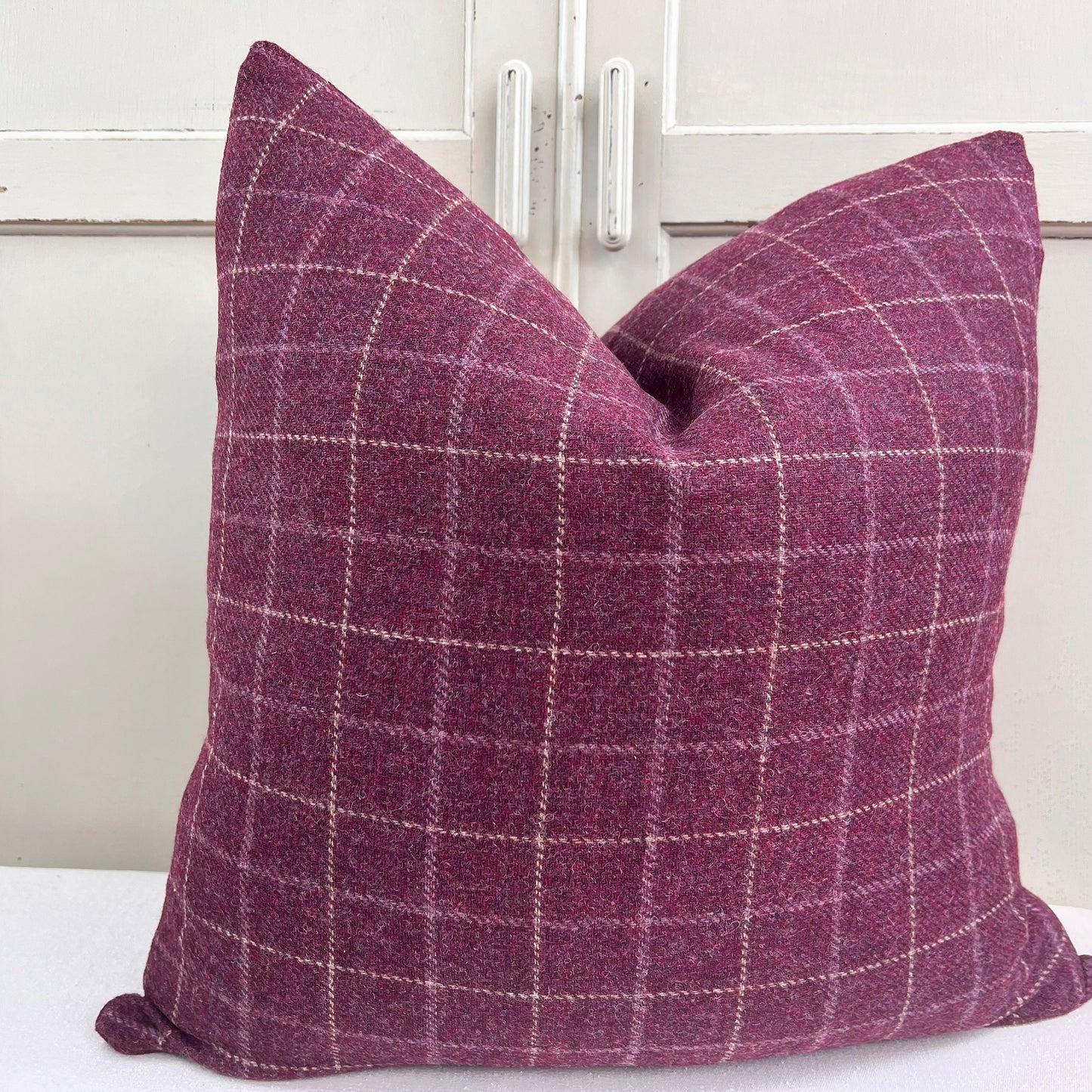 Luxury Designer Burgundy Wool Checked Cushion Sofa Throw Pillow