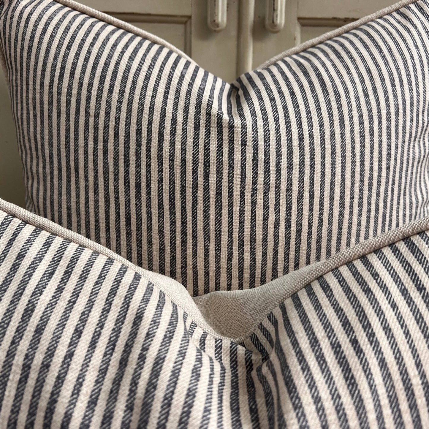 Cushions Made In Fermoie Luxury Designer Hertford Stripe Grey Neutral Cotton Cushion Pillow Throw Cover