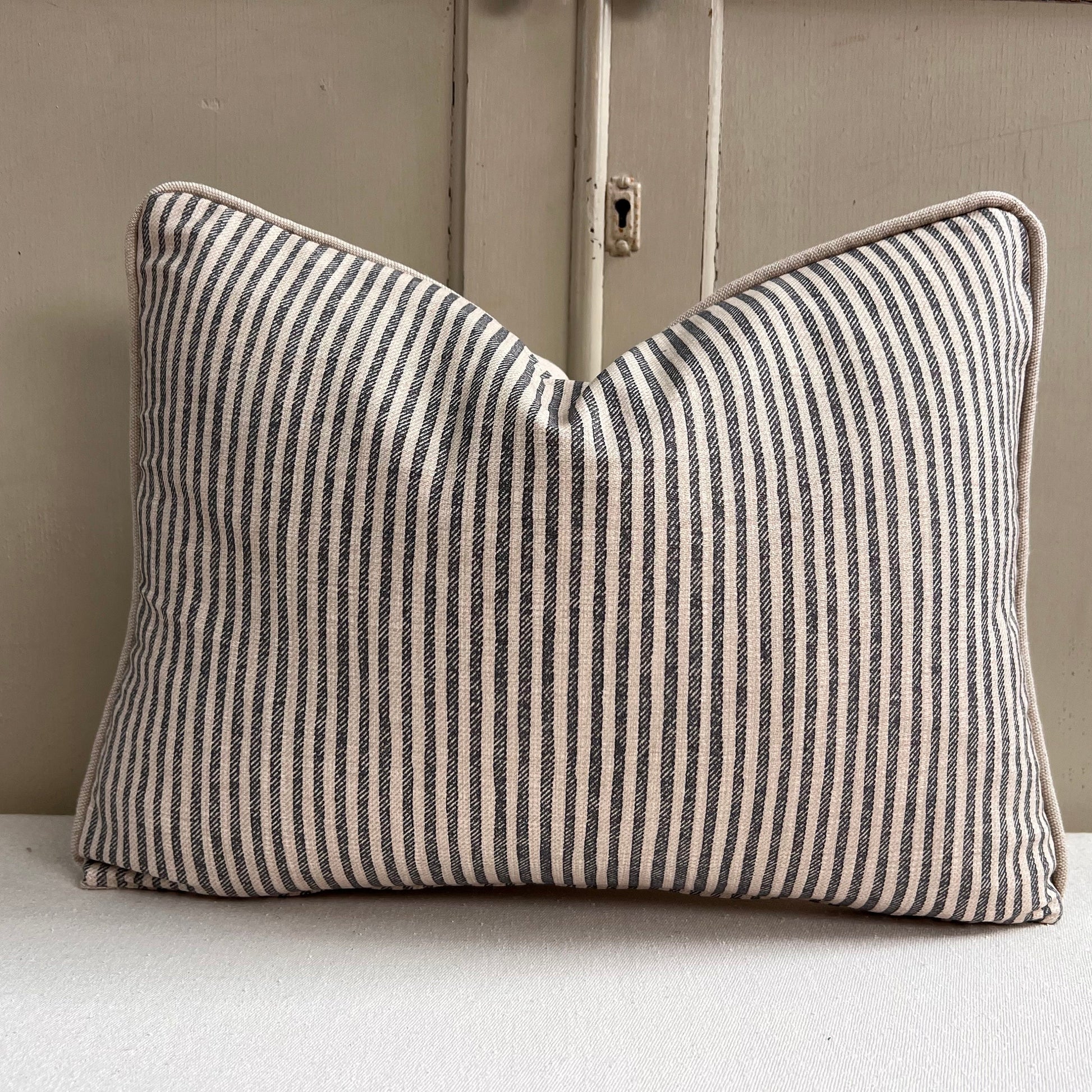 Cushions Made In Fermoie Luxury Designer Hertford Stripe Grey Neutral Cotton Cushion Pillow Throw Cover