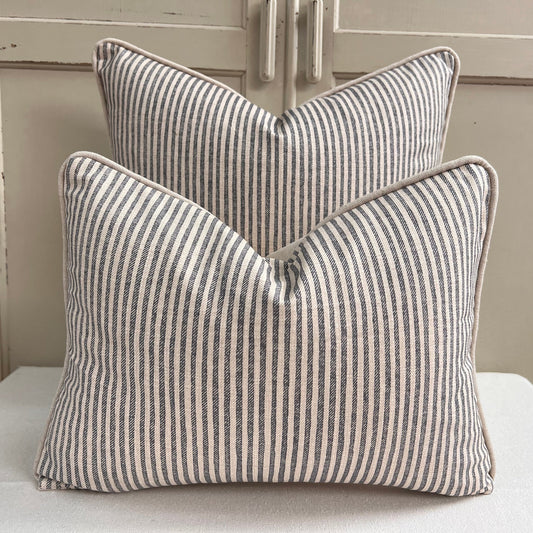 Cushions Made In Fermoie Luxury Designer Hertford Stripe Grey Neutral Cotton Cushion Pillow Throw Cover